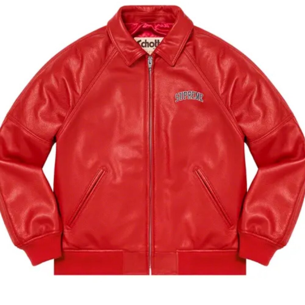Supreme Schott Martin Wong Leather Varsity 8 Ball AW19 'Red' Jacket Size M